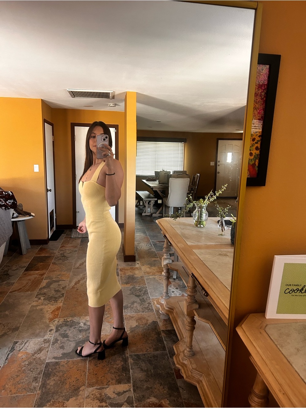 Express Pastel Yellow Bodycon Midi Dress Cross Open Back Ruched Medium/Small - Picture 4 of 10